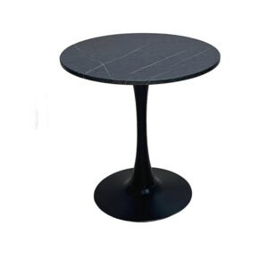 Modern Black Marble Round Table | Tulip Pedestal Table for Dining & Café