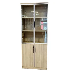 Wooden Display Cabinet with Glass Doors – 2M Height, 80CM Width – Brown Finish
