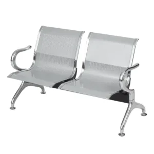 2-Seater Silver Metal Waiting Chair with Chrome Armrests – H2002