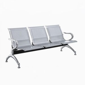 3-Seater Silver Metal Waiting Chair with Chrome Armrests