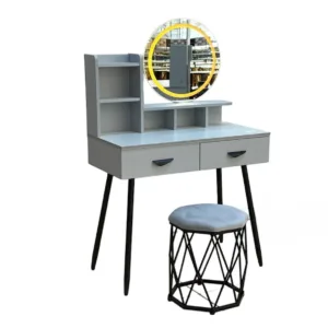 Makeup Dressing Table with LED Mirror and Stool – Grey White – 80×76 CM