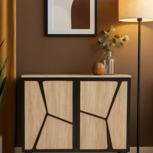 wooden-cabinet-with-abstract-pattern-doors-for-living-room