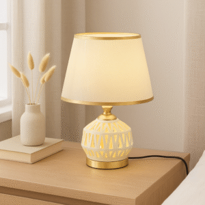 Elegant Gold Table Lamp with White Shade – Bedside & Nightstand Lighting (43 × 23 cm)