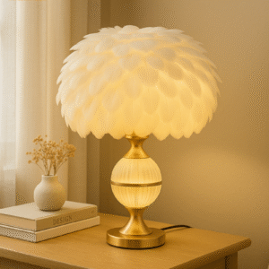 Table Lamp with Wooden Base & Fabric Shade