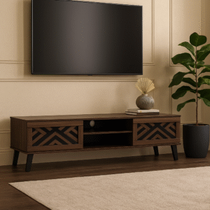 TV Cabinet Columbia 180 cm Wooden Media Console with Geometric Black Inlay Doors and Center Shelf – Dark Walnut Finish (Copy)