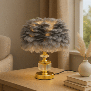 Table Lamp with Wooden Base & Fabric Shade