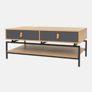 Tea Table Modern Wooden – 2 Storage Drawers with Black Frame (109.22 × 55.88 × 38.10 cm)