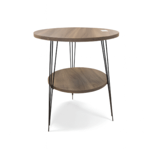 Round Side Table – Oak Finish with Black Hairpin Legs (2-Tier, 50.8 × 50.8 × 61 cm)