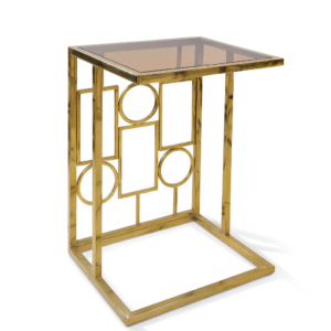 Side Table – Golden Steel Frame with Glass Top